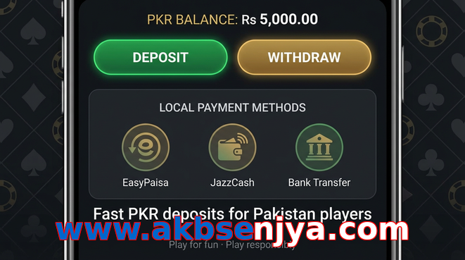 Deposit and withdrawal screen with PKR methods